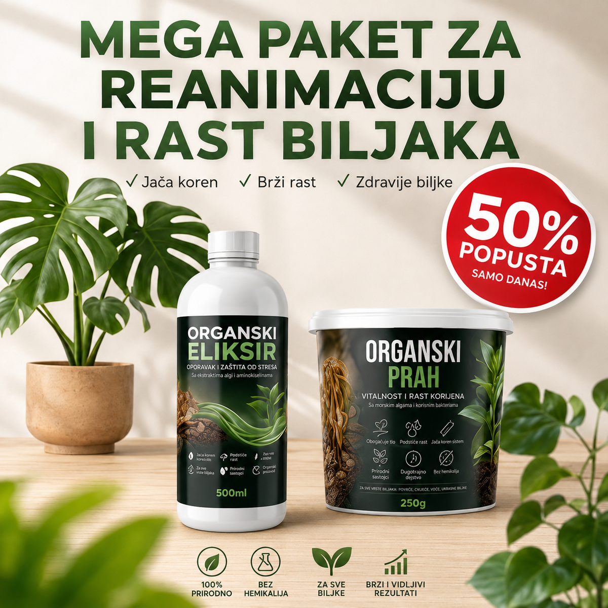 🌿 Mega Paket za Reanimaciju i Rast Biljaka (Organski Eliksir + Prah 50% POPUSTA)
